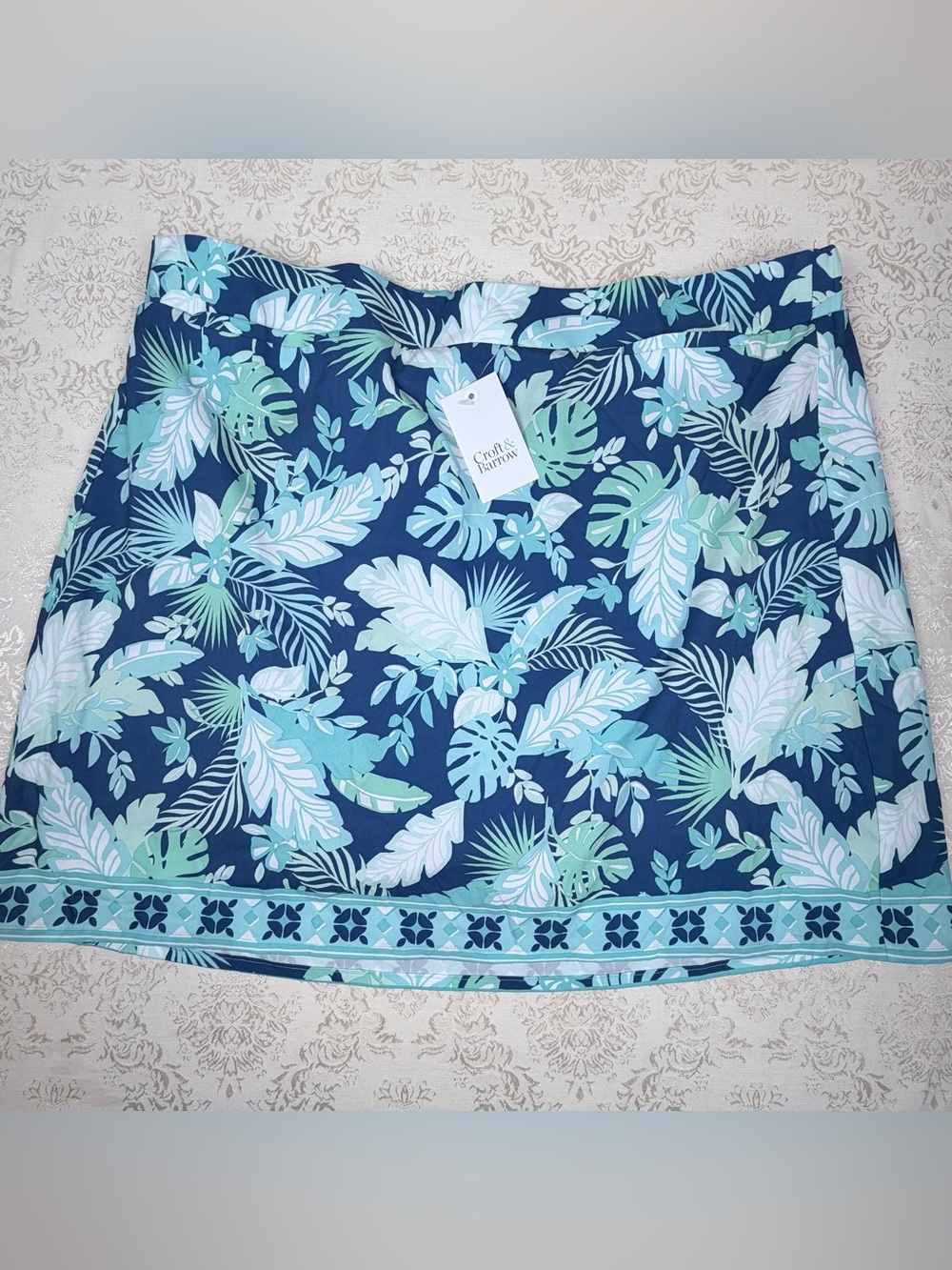 Kohl's Croft & Barrow Navy Tropical Leaf Print Mini Skort XXL, Hawaiian, NWT